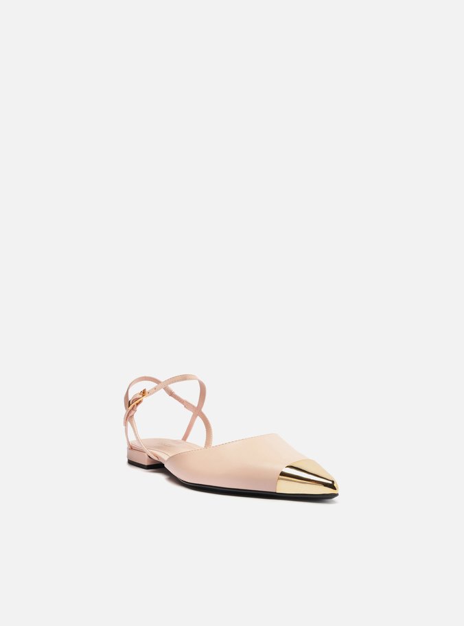 Sapatilha Rosa Couro Bico Fino Aberta Cap Toe