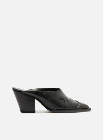 Mule Preta Couro Salto Bloco Western