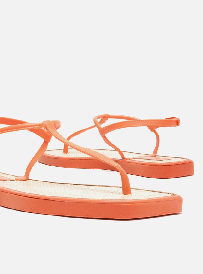 Sandália Rasteira Laranja Slim Square Palmilha