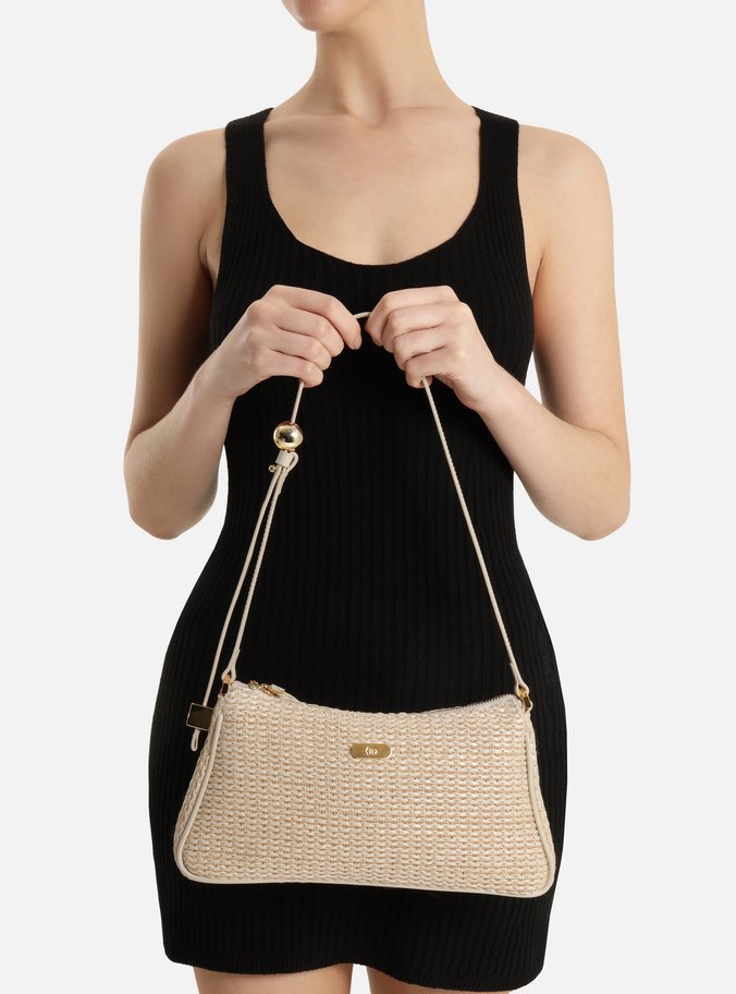 Bolsa Tiracolo Off White Trama Couro Média Esfera