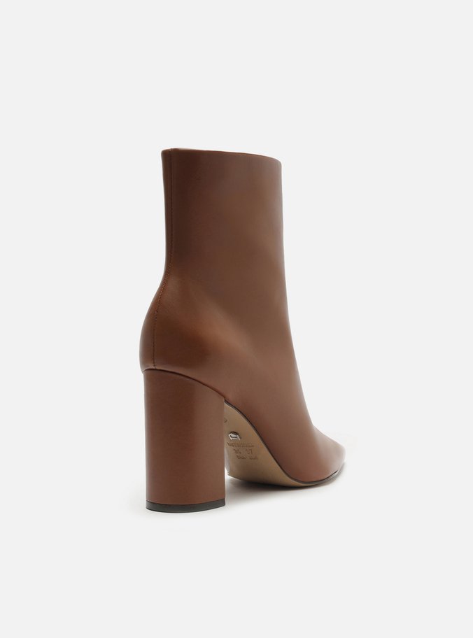 Bota Caramelo Couro Cano Curto Salto Alto Básica