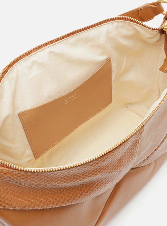 Bolsa Hobo Marrom Couro Média Texturizada