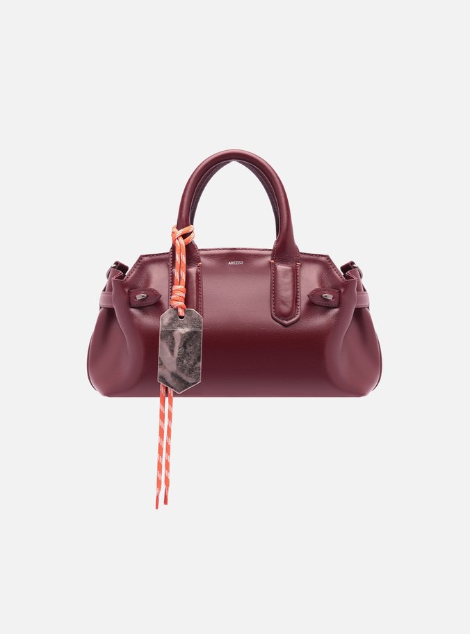 Bolsa Tote Vinho Couro Média Bag Charm Metal
