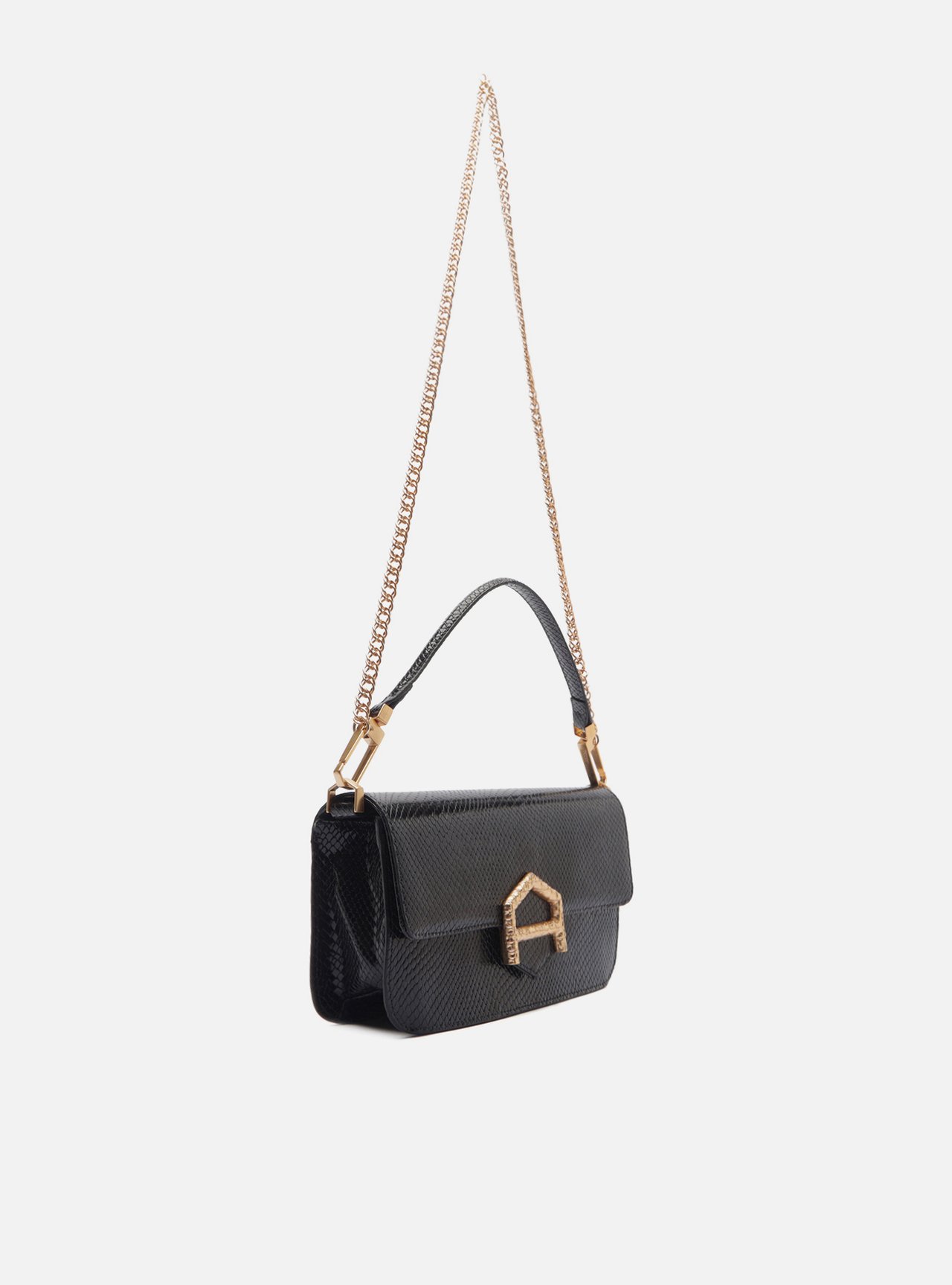 Bolsa Média Preta Couro Fecho Metálico Corrente — foto 5