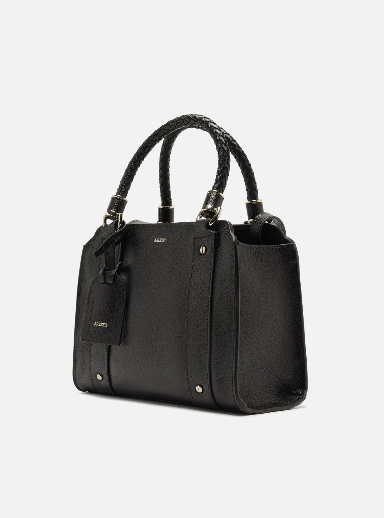Bolsa Tote Preta Couro Média Alça Trançada — foto 2