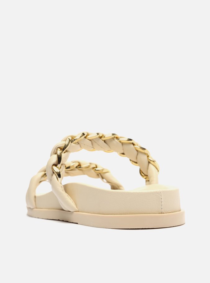 Sandália Rasteira Off-White Tiras Corrente