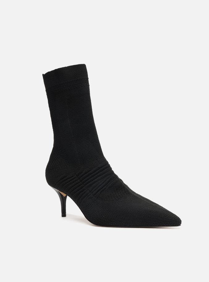 Bota Skinny Preta Knit Cano Médio Salto Baixo