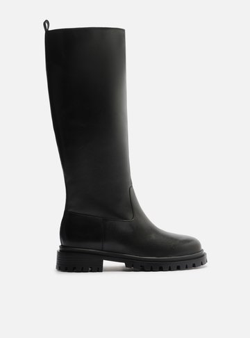 Bota Preta Couro Cano Longo Tratorada Montaria