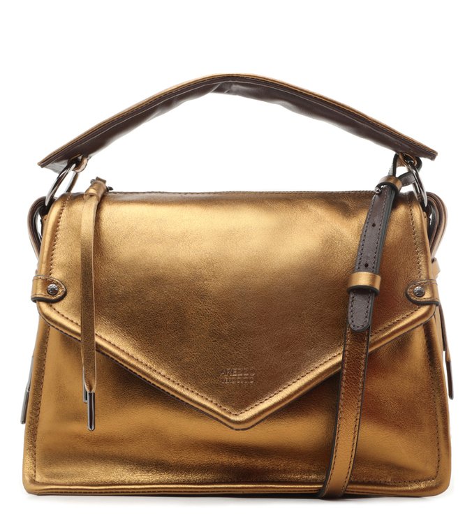 Bolsa Dourada Satchel Couro Duda Média