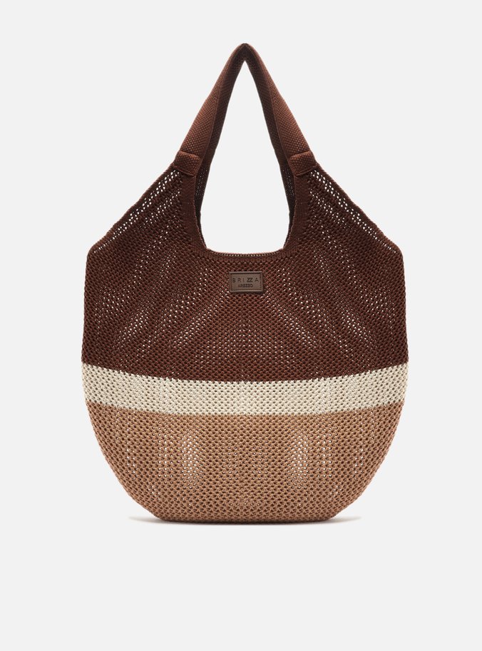 Bolsa Shopping Marrom Crochê Grande Bege