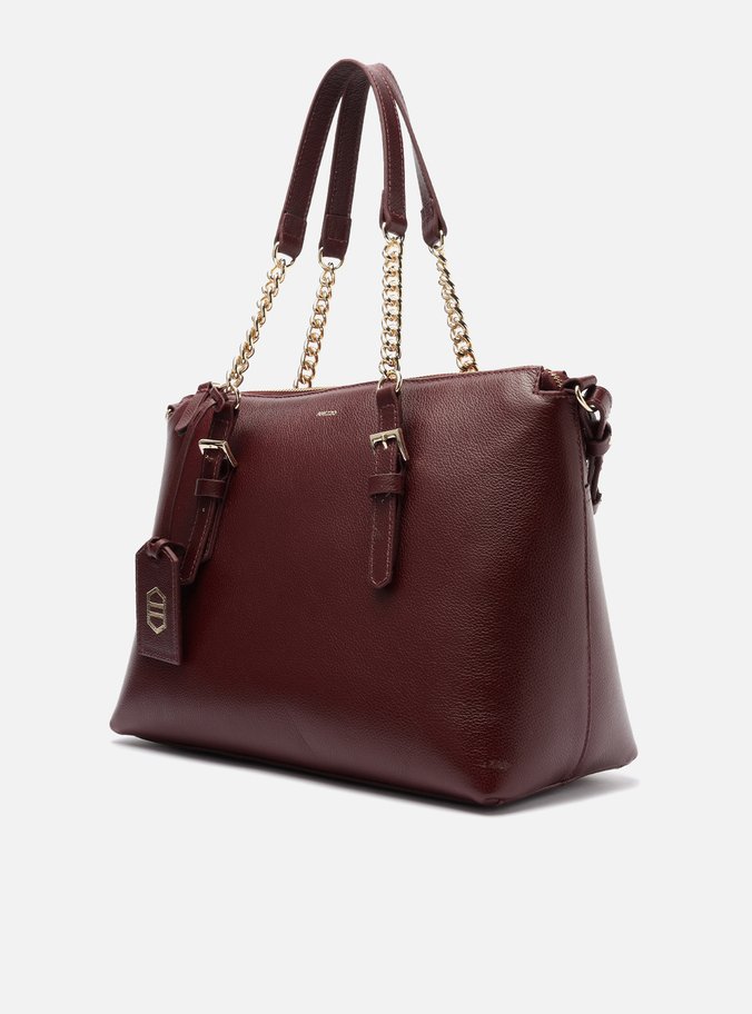 Bolsa Tote Vinho Couro Grande Alça Corrente