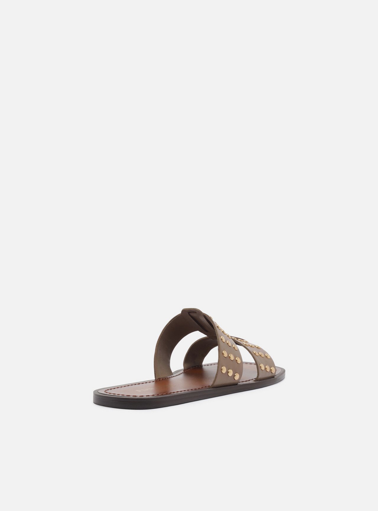 Sandália Rasteira Cinza Couro Studs — foto 3