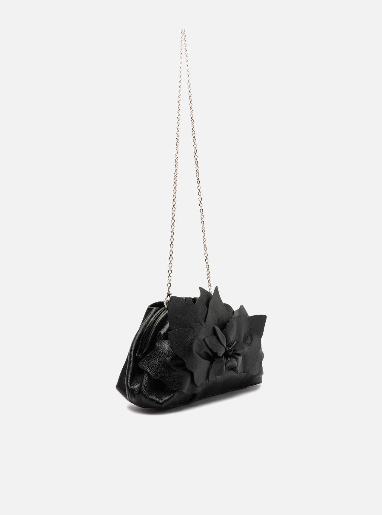 Bolsa Clutch Preta Couro Pequena Flor Corrente — foto 5