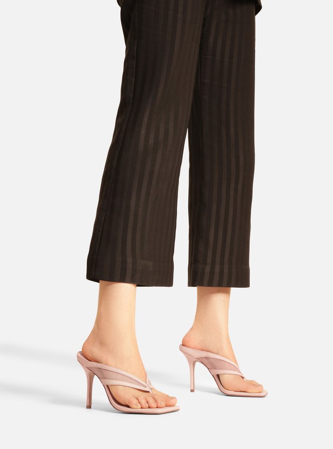 Mule Rosa Tela Salto Alto Thong