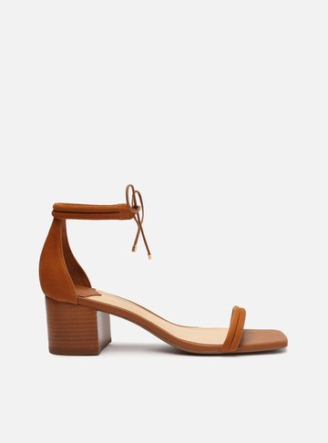 Sandália Marrom Suede Salto Bloco Amarração