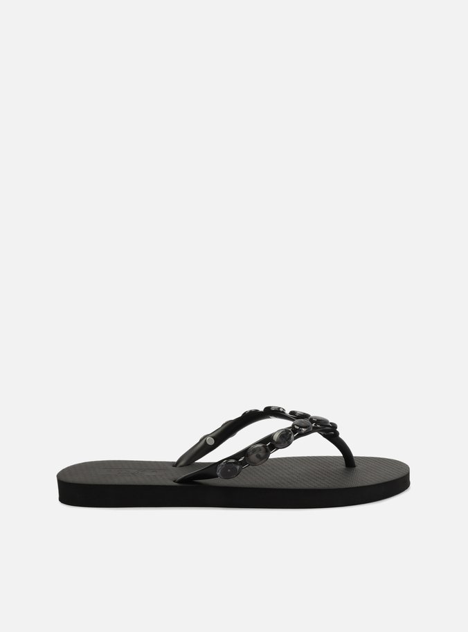 Chinelo de Dedo Preto Tiras Aplicação Brizza