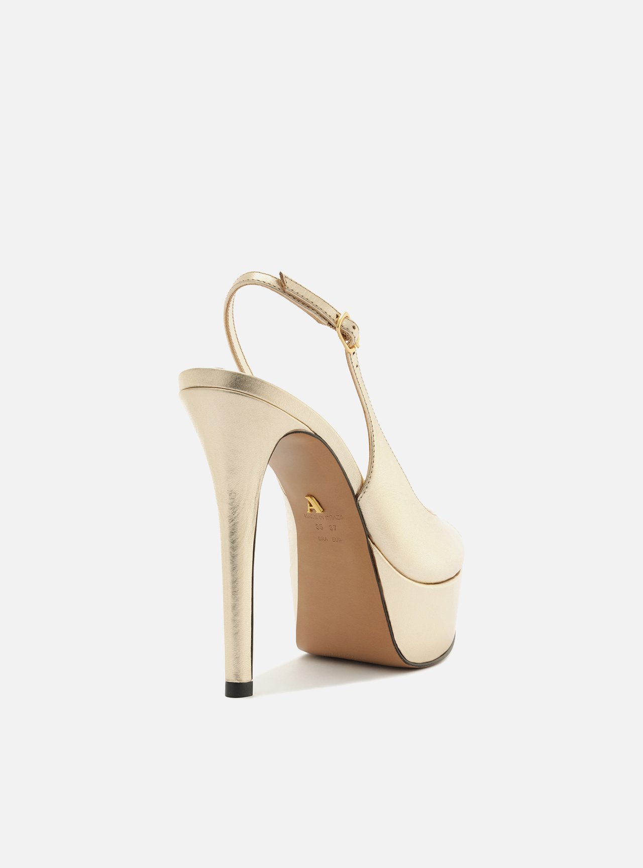 Scarpin Dourado Couro Meia Pata Slingback — foto 3