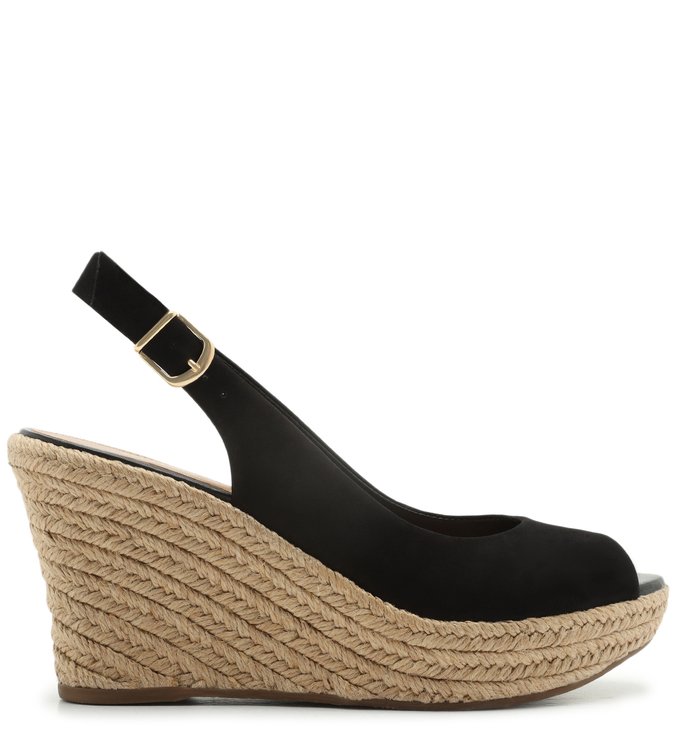 Espadrille Preta Nobuck Plataforma Fivela