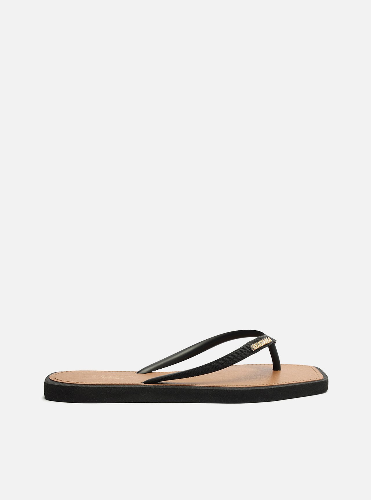 Chinelo de Dedo Preto Square Palmilha Marrom — foto 1