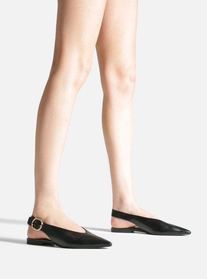 Sapatilha Preta Couro Slingback Bico Fino Becca