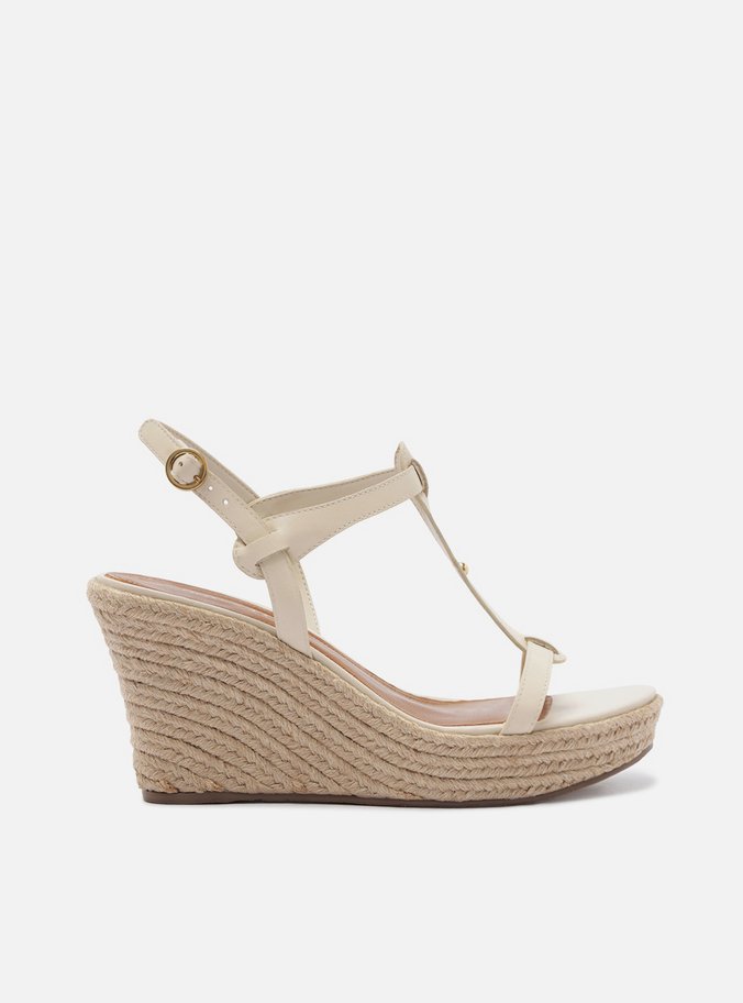 Sandália Plataforma Off-White Salto Anabela Natural