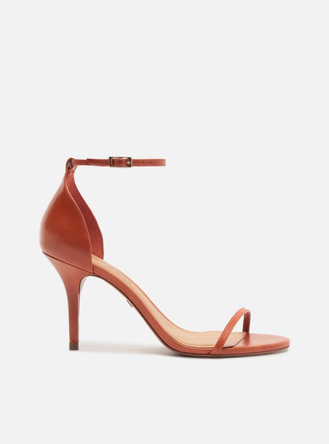 Sandália Laranja Couro Salto Fino Fivela