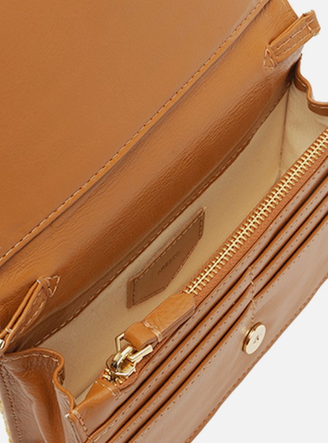 Clutch Bege Palha Pequena Trama Corrente