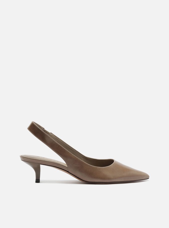 Scarpin Cinza Couro Salto Fino Slingback