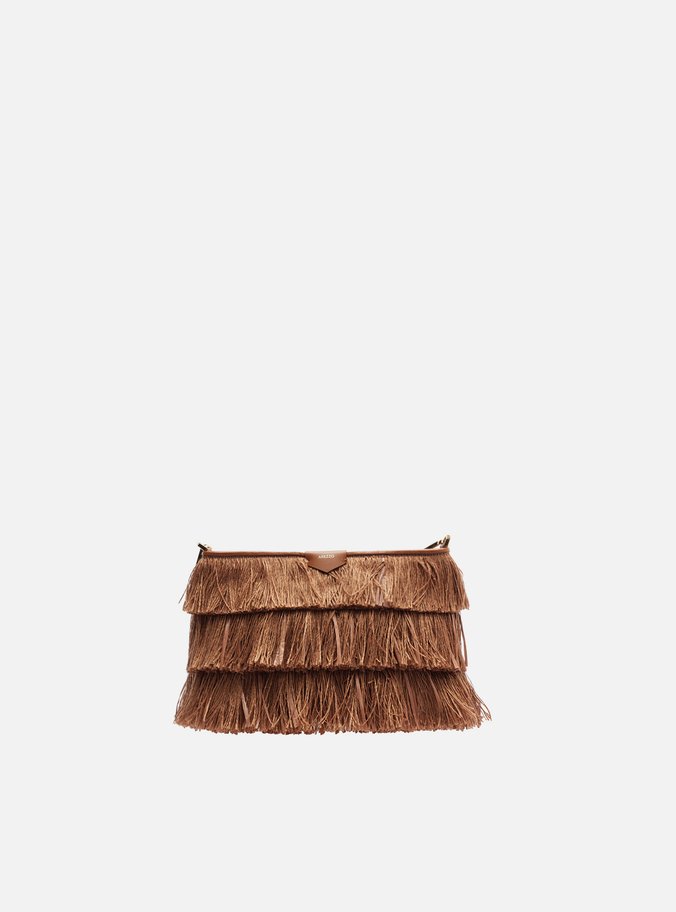 Bolsa Clutch Marrom Couro Franjas