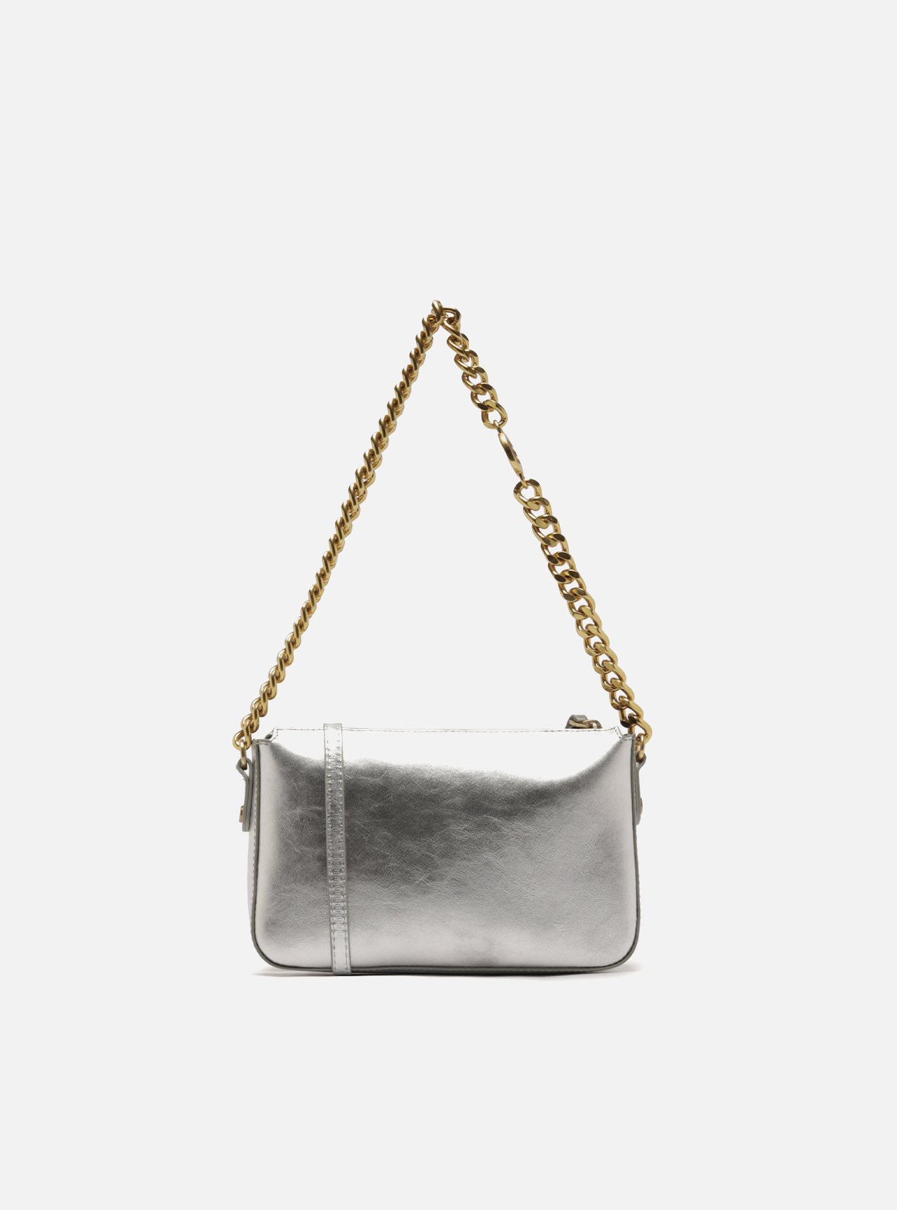 Bolsa Shoulder Prata Couro Pequena Alças Corrente — foto 3