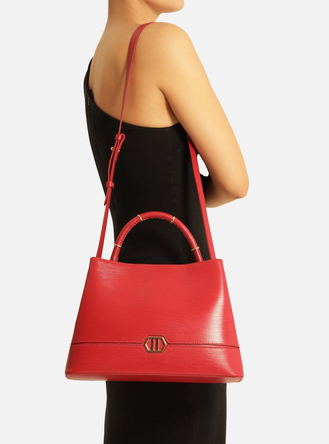 Bolsa Tote Vermelha Couro Grande Anéis