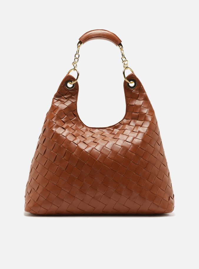 Bolsa Hobo Laranja Couro Grande Tressê