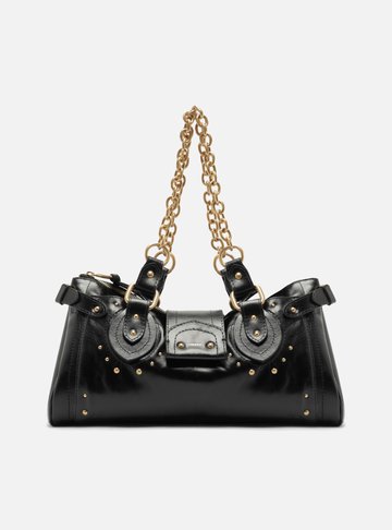 Bolsa Tote Preta Couro Grande Rebites