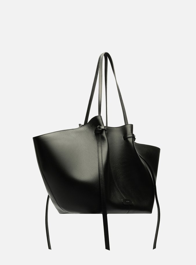 Bolsa Shopping Preta Couro Grande Soft Tiras