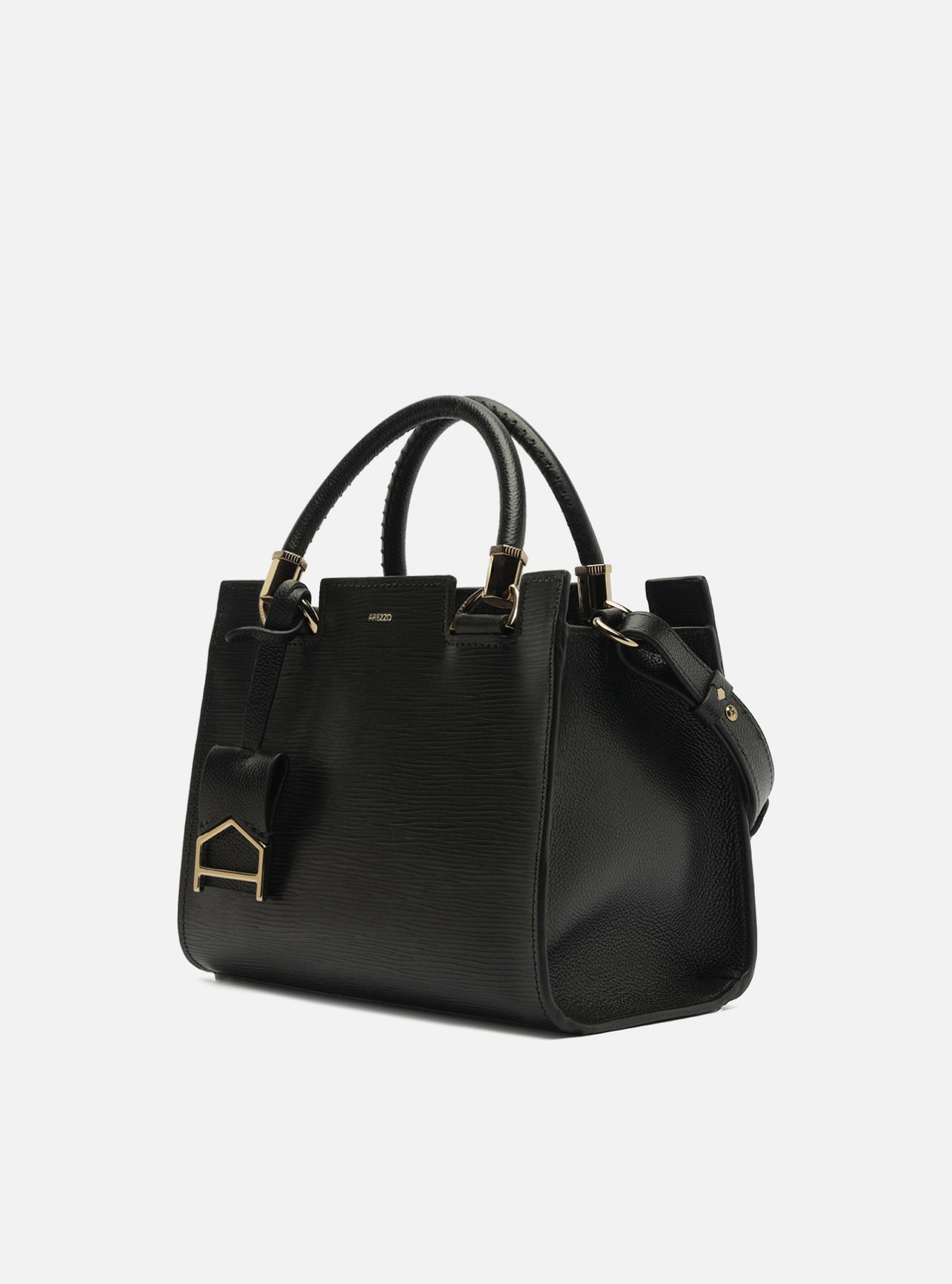 Bolsa Tote Preta Couro Abraccio Média — foto 2