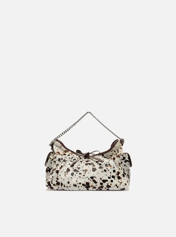 Bolsa Tiracolo Branca Pelo Cow Pequena Laço
