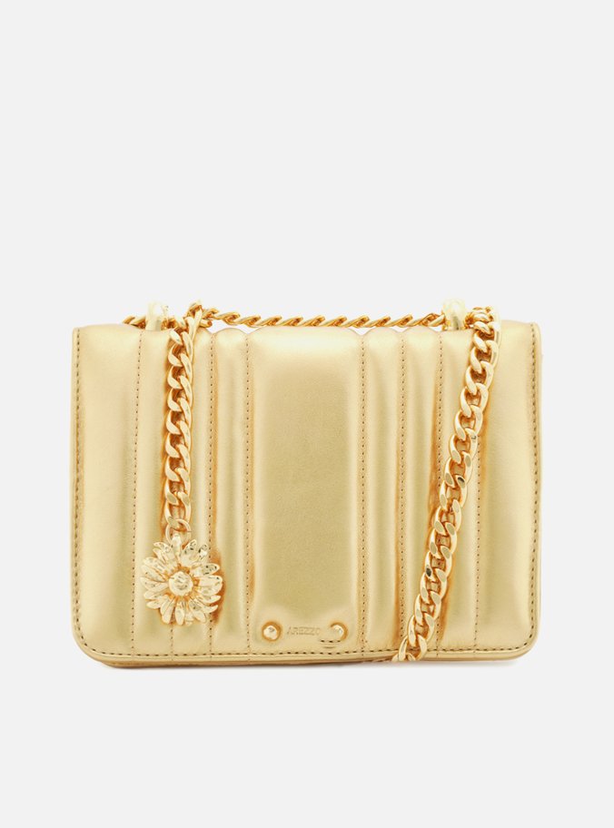 Bolsa Tiracolo Dourada Couro Média Rebites