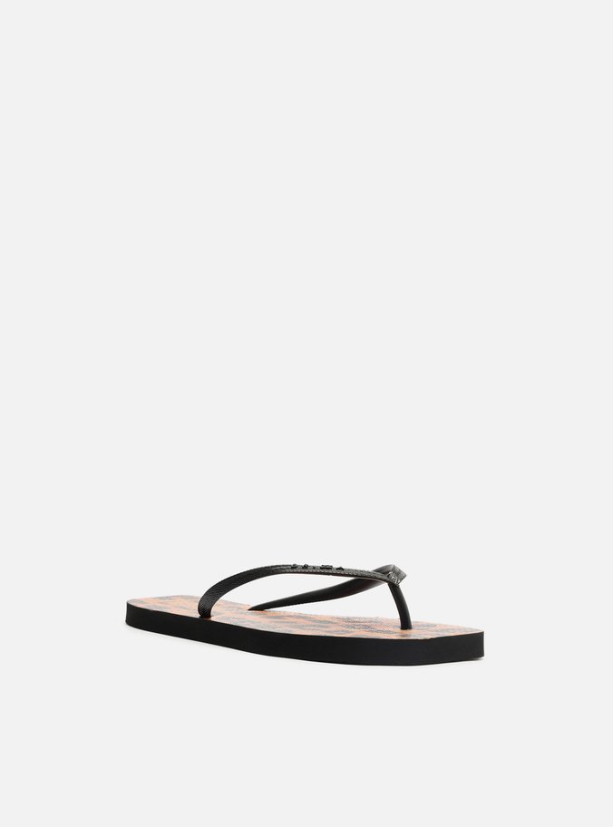 Chinelo de Dedo Preto Animal Print Square