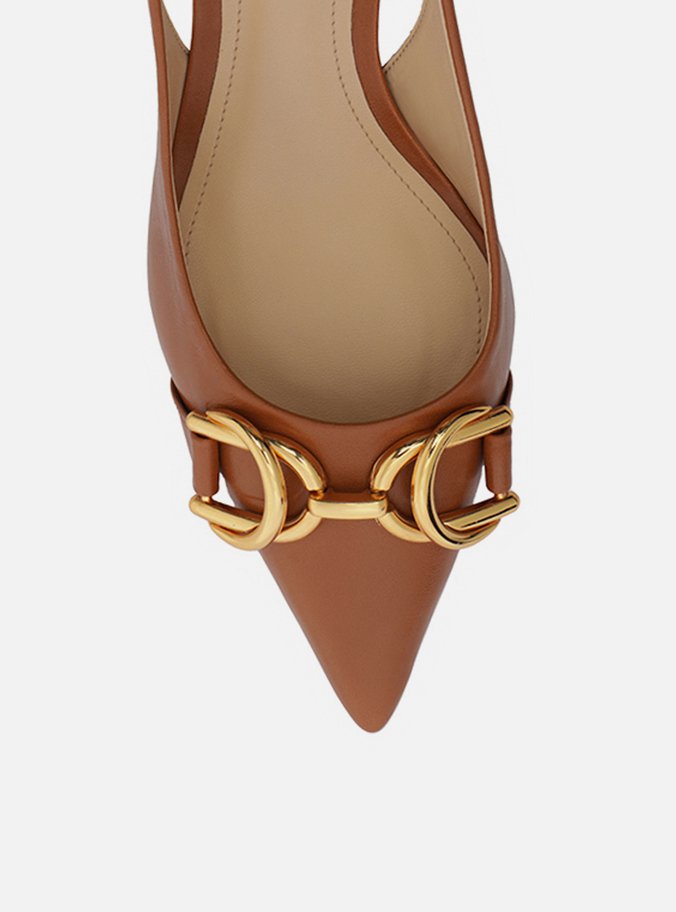 Scarpin Marrom Couro Bico Fino Slingback Bridão