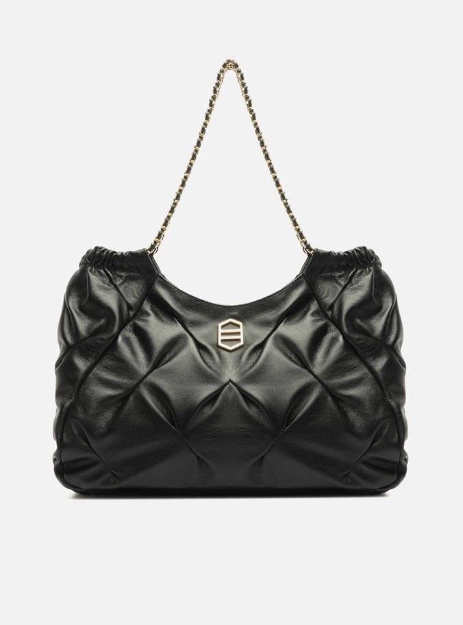 Bolsa Shopping Preta Couro Grande Corrente