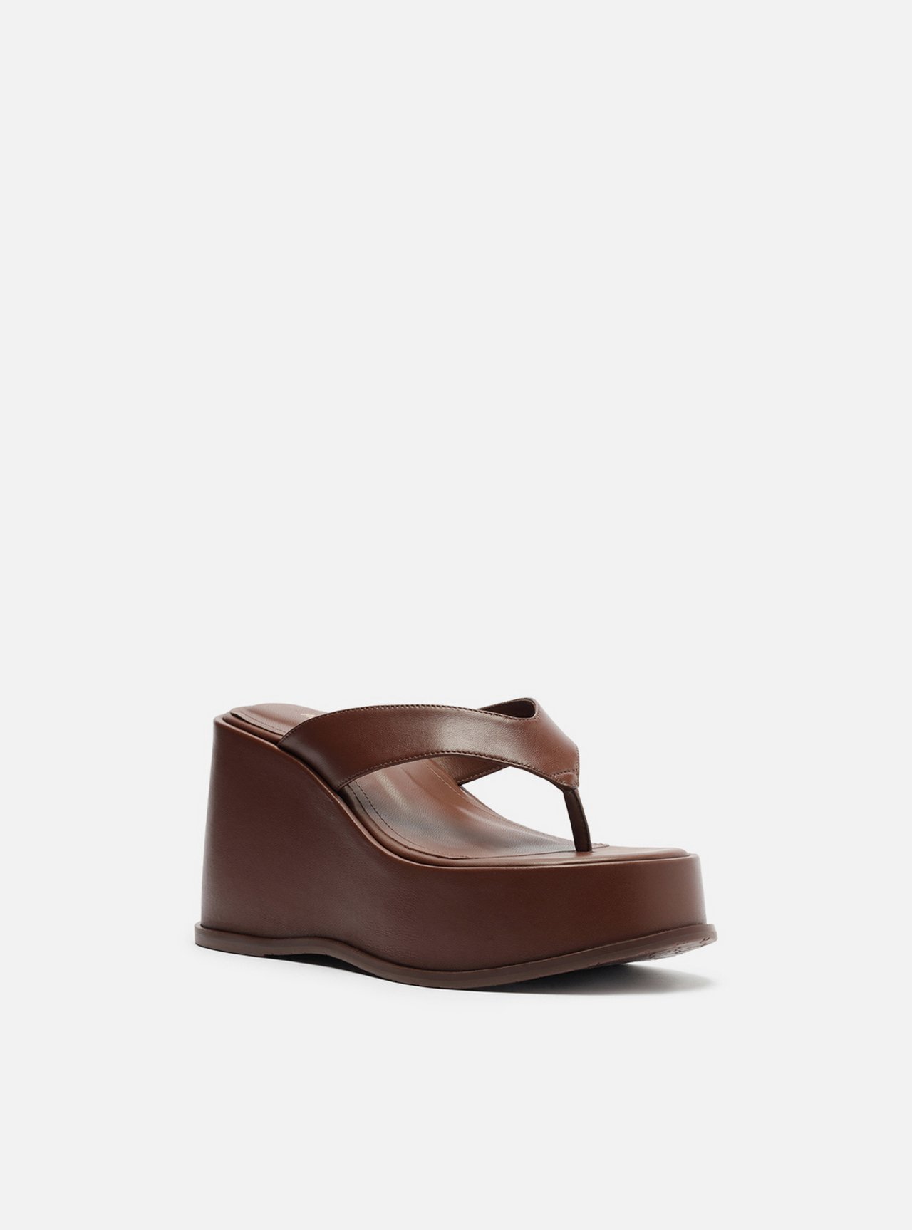 Tamanco Marrom Couro Plataforma Thong — foto 2