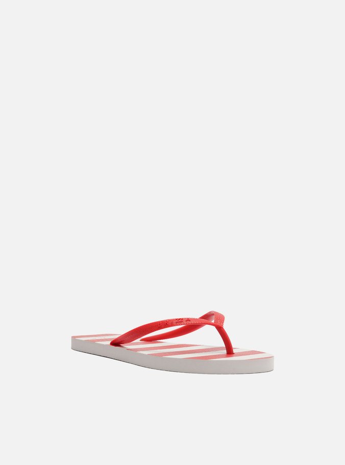 Chinelo de Dedo Vermelho e Branco Listras Brizza