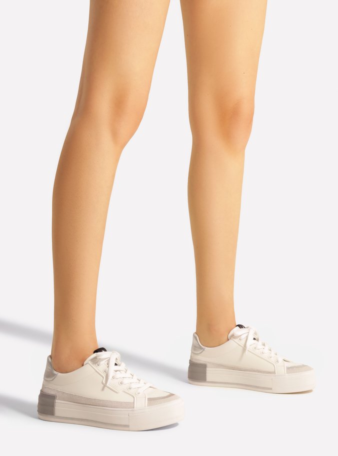 Tênis Branco Flatform Amarração Prata