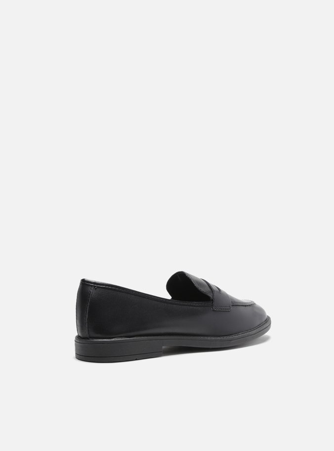 Mocassim Preto Couro Bico Redondo Básico Easy