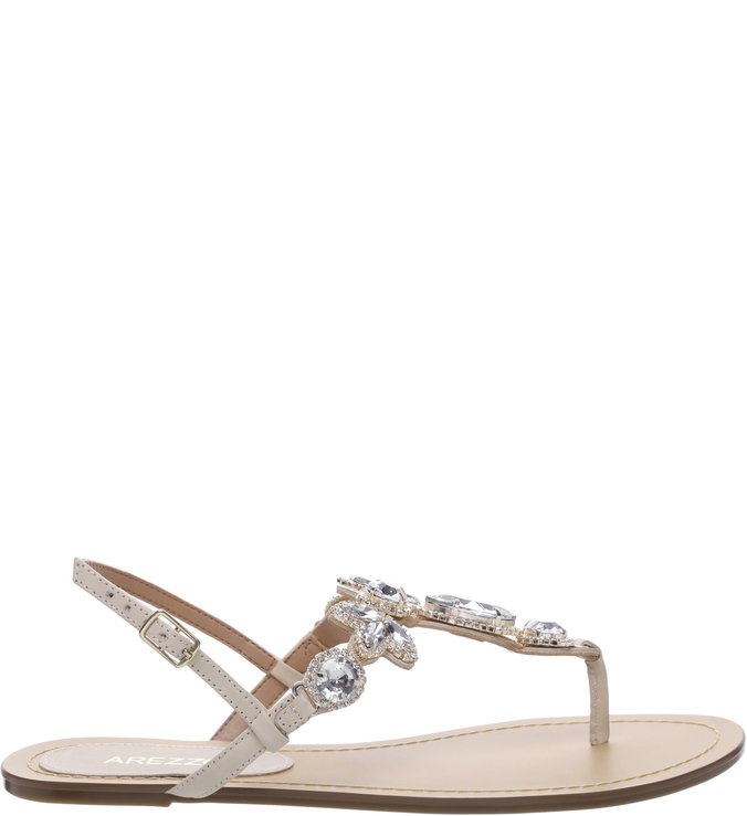 Sandália Couro Cristal Off White