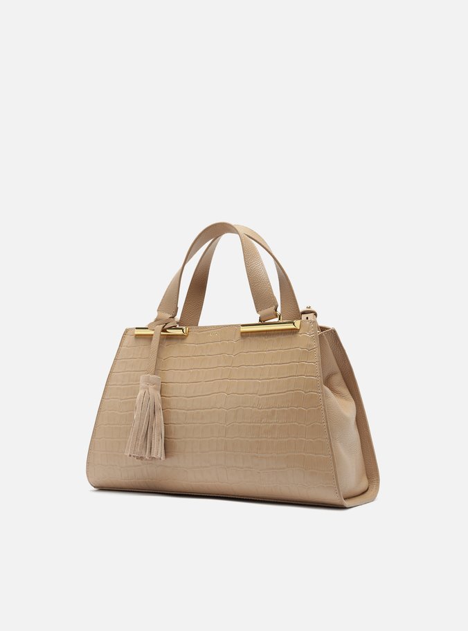 Bolsa Tote Bege Couro Croco Média Barbicacho