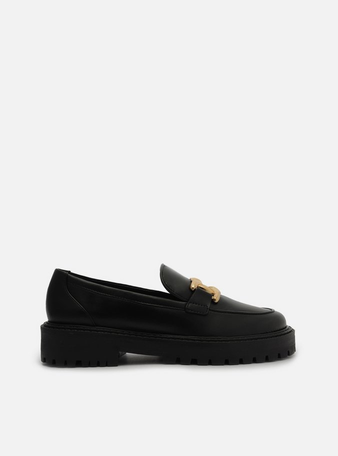 Mocassim Preto Couro Sola Tratorada Metal