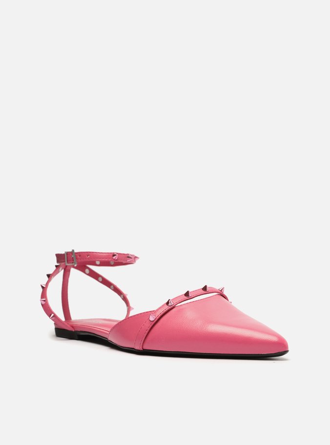 Sapatilha Rosa Couro Bico Fino Spikes