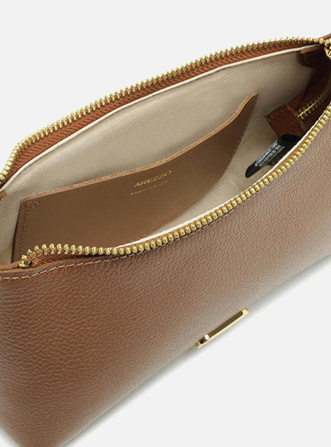 Bolsa Tiracolo Marrom Couro Pequena Corrente