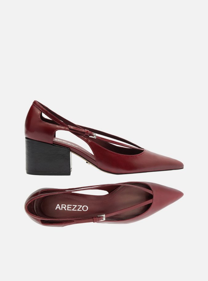 Scarpin Vermelho Couro Bloco Semi Aberto Tiras